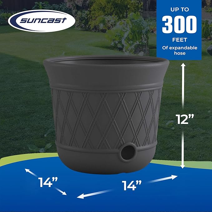 Suncast Lattice Hose Pot for Outdoor Garden Storage, Peppercorn - Image 3