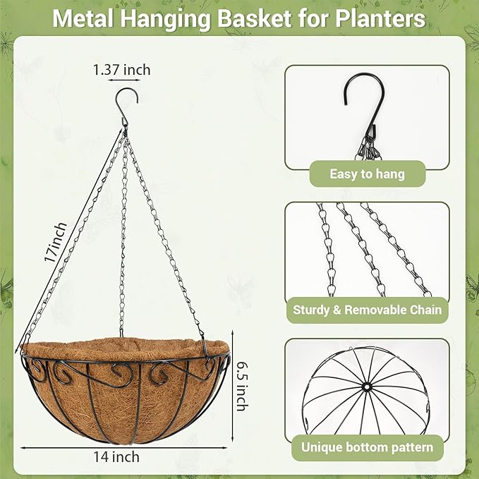 2 Pack 14 inch Metal Hanging Baskets - Image 2