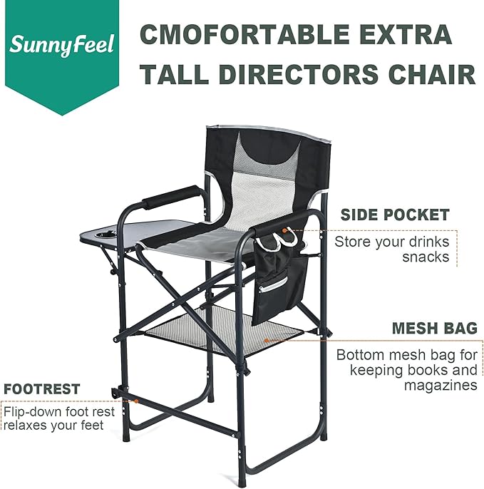 SUNNYFEEL Tall Camping Directors Chair, Portable Folding Artist Makeup Chair - Image 7