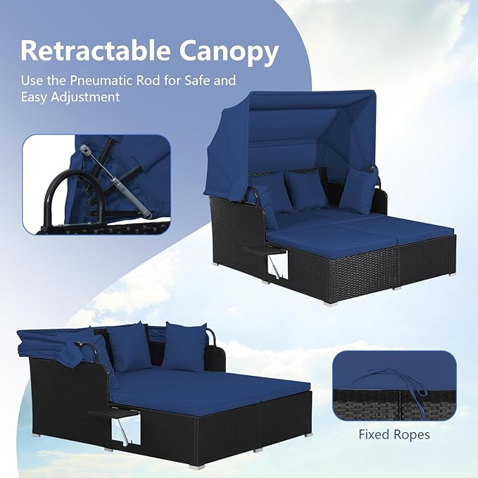 COSTWAY Outdoor Daybed with Retractable Canopy, Wicker Patio Furniture Set with - Image 3