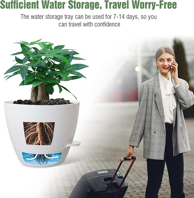 12inch 2Pack Large Self Watering Planters, Plastic Plant Pots - Image 5