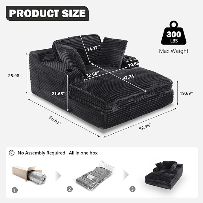 67" Oversized Chaise Lounge Chair Indoor, Soft Boneless Cloud Couch - Image 2