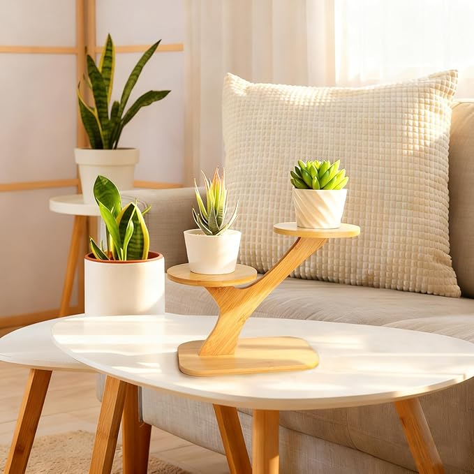 XXXFLOWER Wood Plant Stand for Indoor, Small Desktop Plant Stand, 3 Tier - Image 5