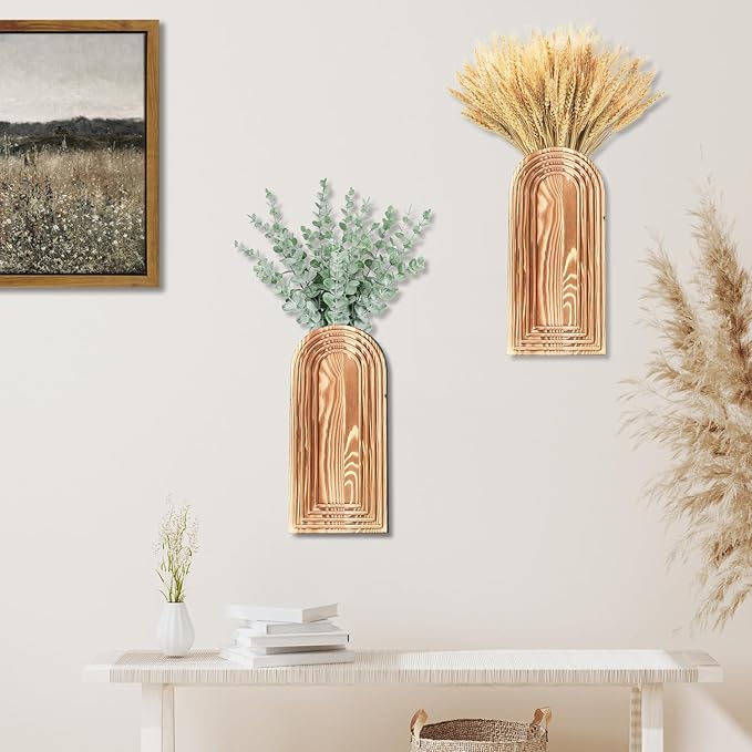 2 Pack Wooden Wall Vase Set - Image 5