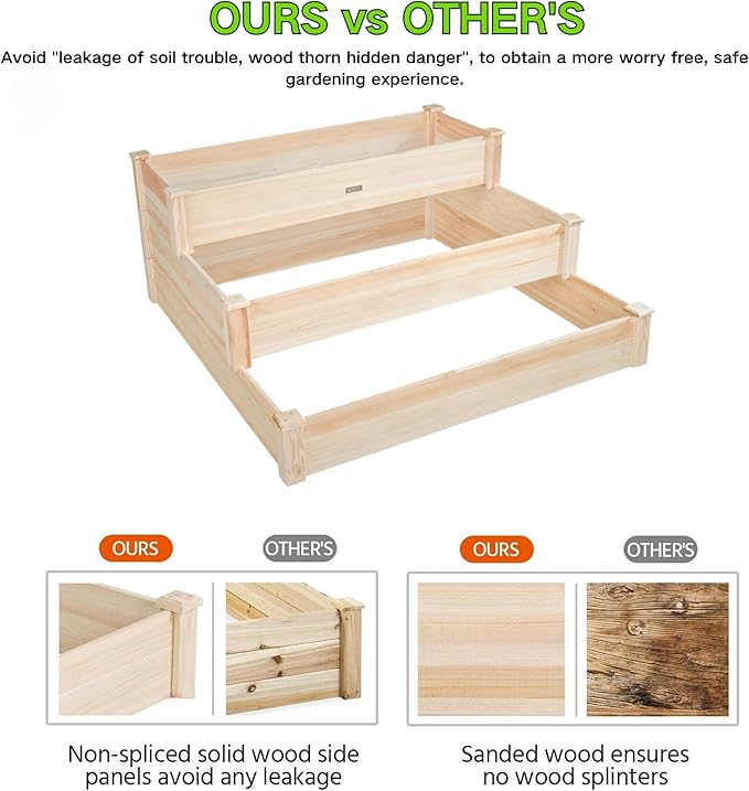 3-Tier Raised Garden Bed with Fabric Liner, Wood Elevated Planter Box with - Image 5