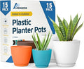 Multicolor Plant Pots with Drainage Holes & Saucers 15 Pack, Indoor & Outdoor by LIFEMASTER