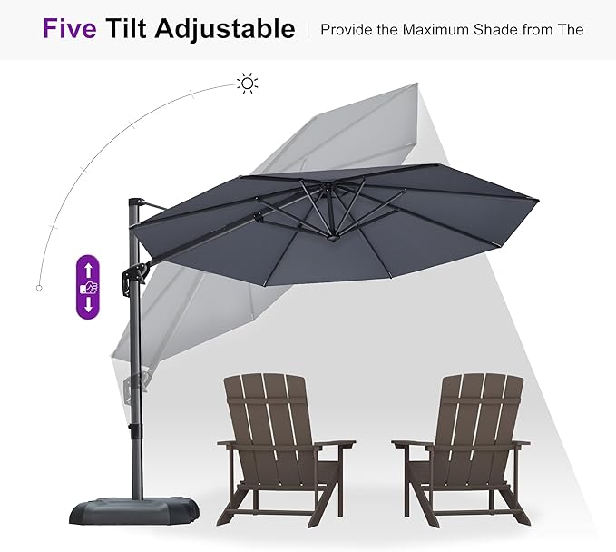 PURPLE LEAF 10 Feet Patio Umbrella Outdoor Cantilever Round Umbrella Aluminum - Image 7