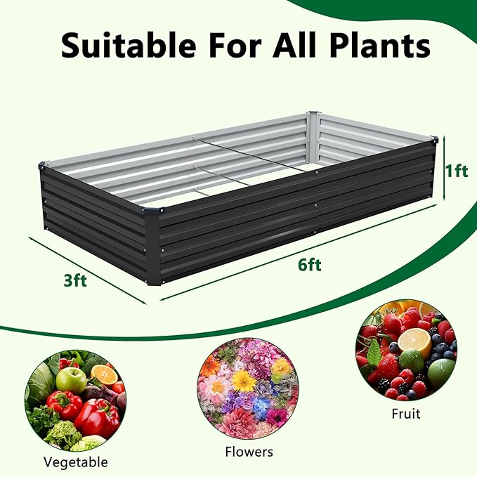 3 Pack 6x3x1FT Galvanized Raised Garden Beds Kit Outdoor Metal Gardening - Image 2