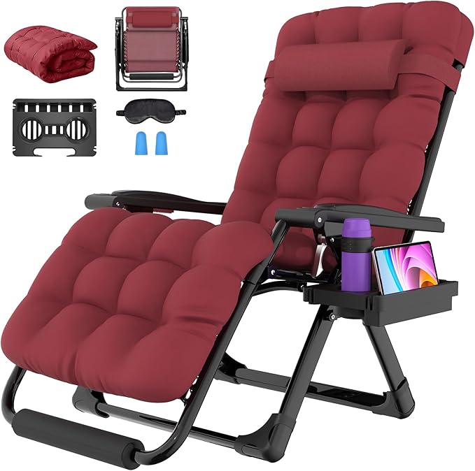 Suteck Oversized Zero Gravity Chair, 29In XL Outdoor Recliner Chair w/Removable by Suteck