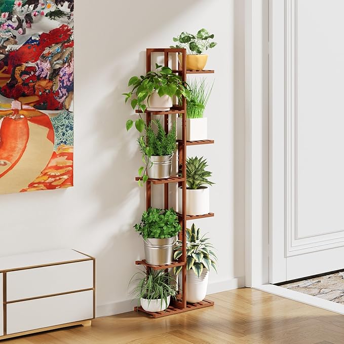 ROSSNY 55 Inch Tall Plant Stand Indoor, 7 Tier 8 Potted Bamboo Plant Stands - Image 4