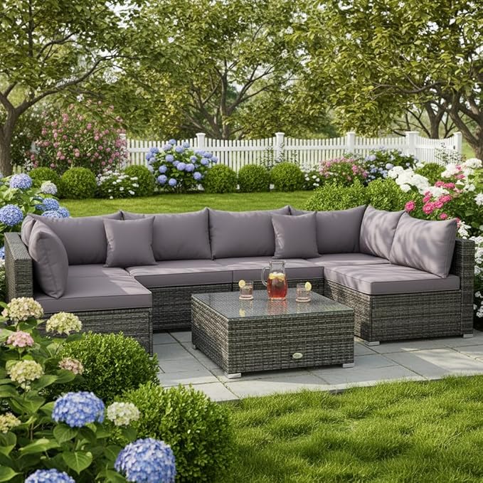 Tangkula 7 Pieces Wicker Patio Furniture Set, All-Weather Outdoor Rattan by TANGKULA