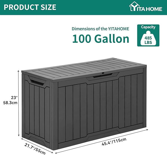 YITAHOME 100 Gallon Resin Deck Box, Weather Resistant Outdoor Storage Box - Image 7