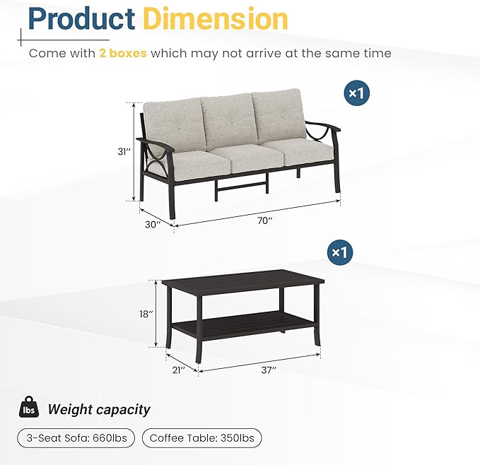 RoyalCraft 3 Seats Outdoor Patio Furniture Set, Outdoor Metal Sectional - Image 2