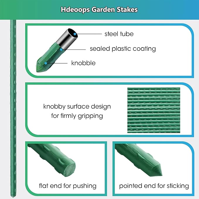 Garden Plant Stakes 57 Inch Tomato Stakes, 20 Pack Steel Plant Stick Support - Image 2