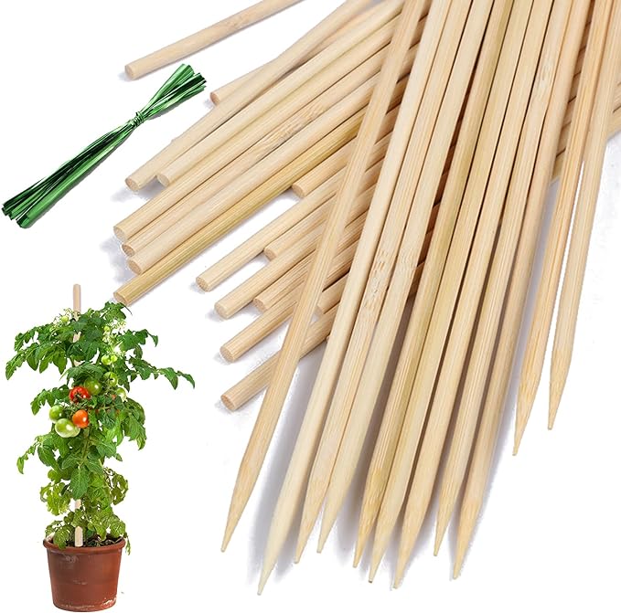 Bamboo Plant Stakes, HAINANSTRY Wood Plant Supports, Natural Bamboo Sticks by HAINANSTRY
