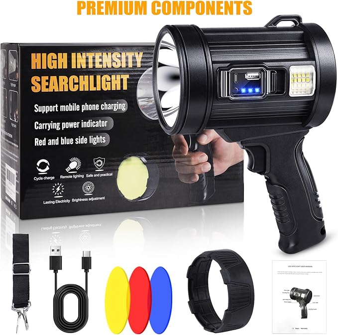 Rechargeable Spotlight, 99000 Lumens Bright LED Spotlight Flashlight, Long - Image 7
