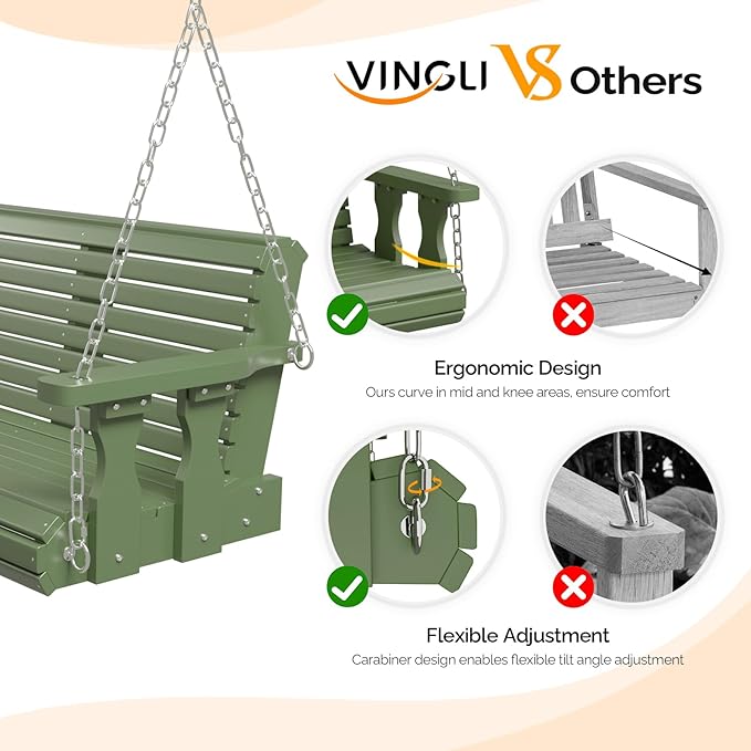 VINGLI Upgraded Patio Wooden Porch Swing - Image 2