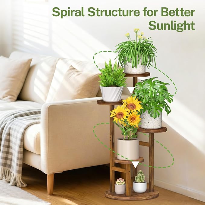 iDavosic.ly 4 Tier Plant Stand Indoor, Tiered Corner Wood Multiple Flower - Image 7