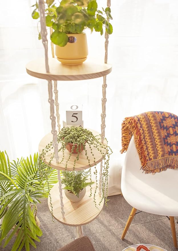 Macrame Plant Hanger Shelf Hanging Rope Shelf Indoor - Image 3
