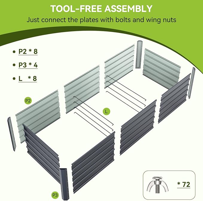 Ohuhu 8x3x1.9FT Metal Raised Garden Bed Outdoor, Reinforced Galvanized Steel - Image 8