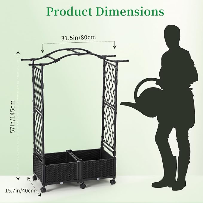 Planter Box with Trellis Outdoor, 57in Plastic Raised Garden Bed with Trellis - Image 3