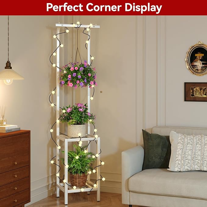 IBUYKE 67 Inch Tall Plant Stand Indoor Outdoor, 3 Tier Metal Hanging Plant Shelf - Image 5