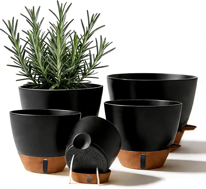 7/6.5/6/5.5/5 Inch Self Watering Pots, Plastic Flower Pots by Unknown