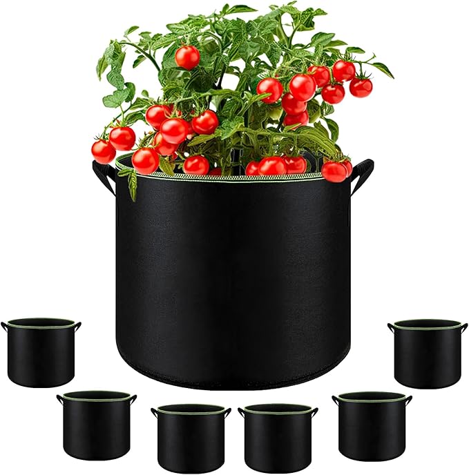 6-Pack 5 Gallon Grow Bags - 300G Heavy Duty Aeration Fabric Pots by SouilGoal