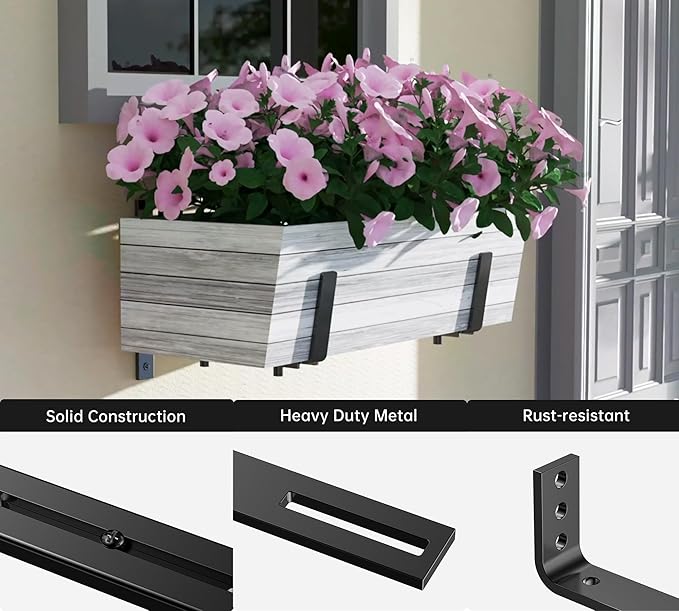 Y&M 2 Pack Adjustable Planter Box Brackets, Universal Window Box Brackets - Image 6