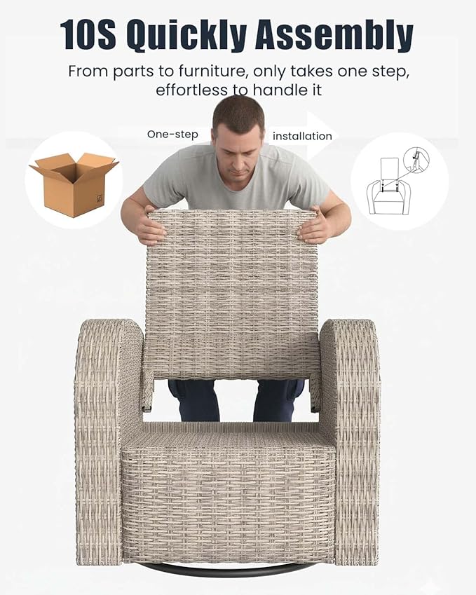Outdoor Swivel Recliner Chair Set of 2, All-Weather Wicker Reclining Patio Chair - Image 6