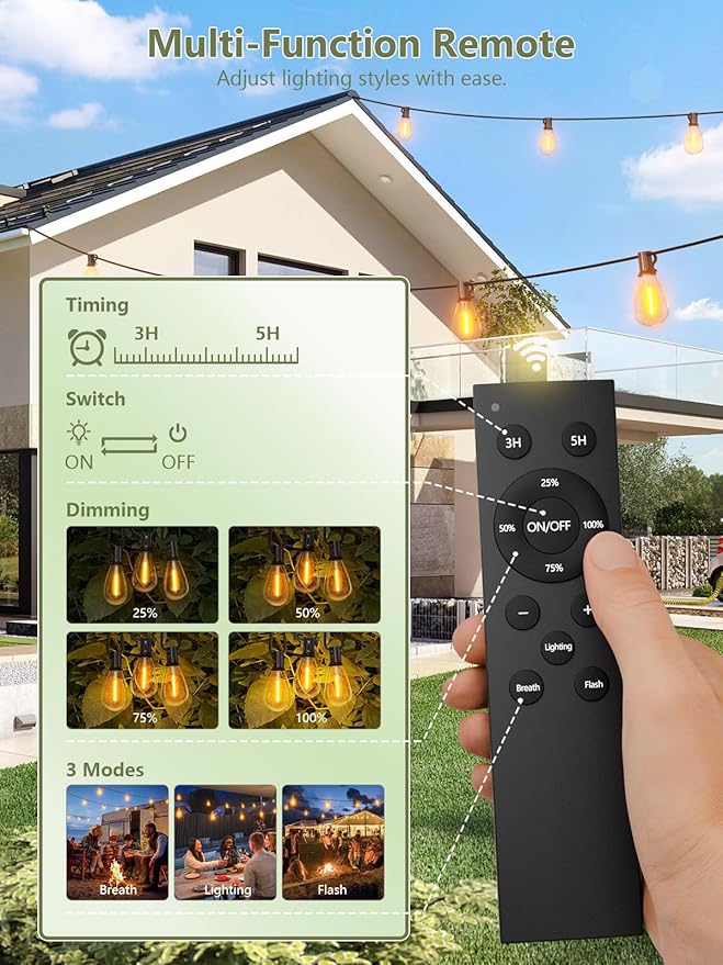luckystyle 50FT Solar String Lights Outdoor Waterproof 2200K - Image 2
