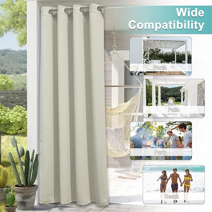 NICETOWN 2 Panels Beige Outdoor Curtains - Image 5