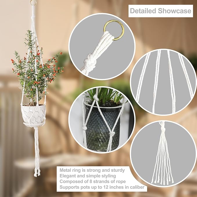 3 Pack Macrame Plant Hanger Indoor, 35 41 47 Inch Handmade Boho Hanging Planter - Image 3