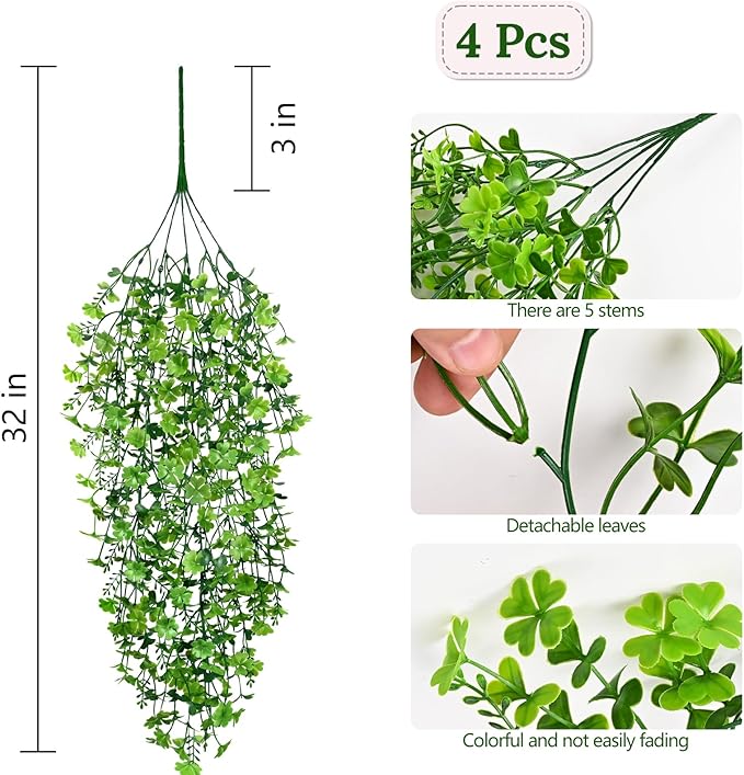 Waipfaru Artificial Hanging Four-leaf clover, Faux Ivy Pothos Vines Greenery - Image 4