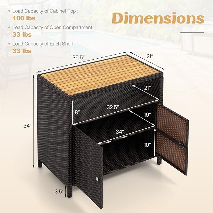 Tangkula Rattan Outdoor Storage Cabinet, Patiojoy Outdoor Cabinet - Image 3