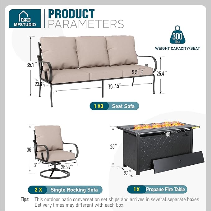 MFSTUDIO 5 Seats Large Metal Patio Conversation Sets, 4 Pieces Outdoor - Image 9