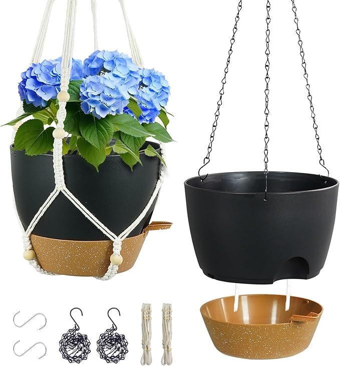 10 inch Self Watering Hanging Planters, 2 Pack Hanging Flower Pots by Meowell