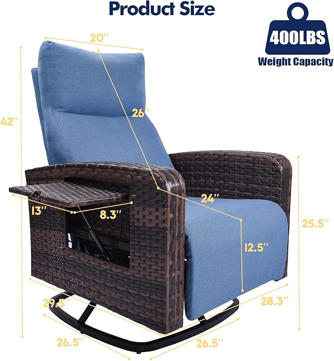 Outdoor Recliner Chair Set of 2, Wicker Patio Recliners - Image 2