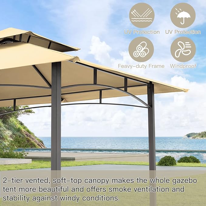 AECOJOY 8' x 5' Outdoor Grill Gazebo Canopy, BBQ Canopy - Image 2