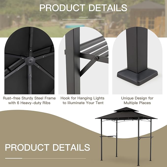 AECOJOY 8' x 5' Outdoor Grill Gazebo, BBQ Canopy - Image 6