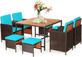 Tangkula 9 Pieces Acacia Wood Patio Dining Set, Space Saving Wicker Chairs and by TANGKULA
