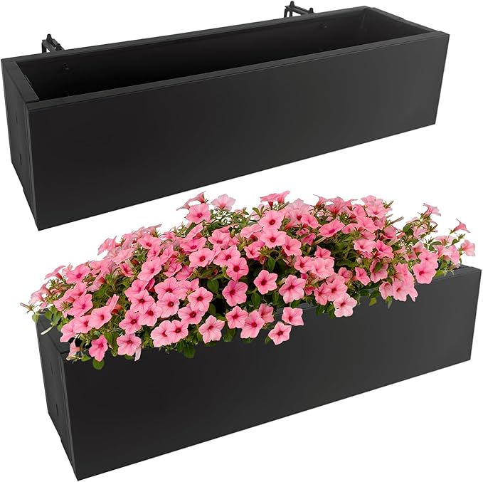 2 Pack Metal Railing Planter Box, 30 Inch Balcony Planters by TISUWING
