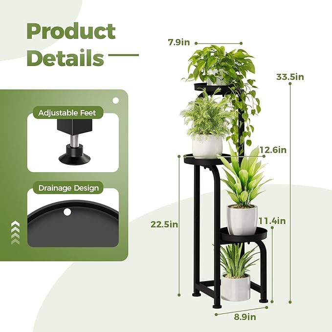 Bamworld Tall Plant Stand Indoor Outdoor, Corner Metal Flower Pot Stands - Image 4