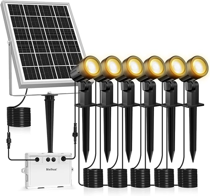 MEIHUA Solar Spot Lights Outdoor, 6 in 1 Solar Landscape Spotlights 2700K Warm by MEIHUA