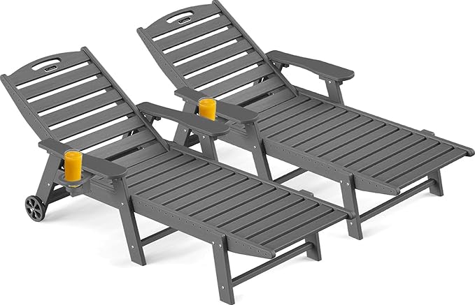 Ciokea Outdoor Chaise Lounge Chair Set of 2, Patio Lounge Chairs by CIOKEA