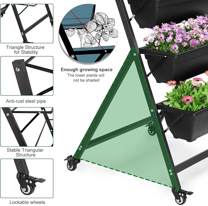 Outvita 4.4 FT Vertical Garden Bed, 5 Tier Vertical Raised Planter, Removable - Image 2