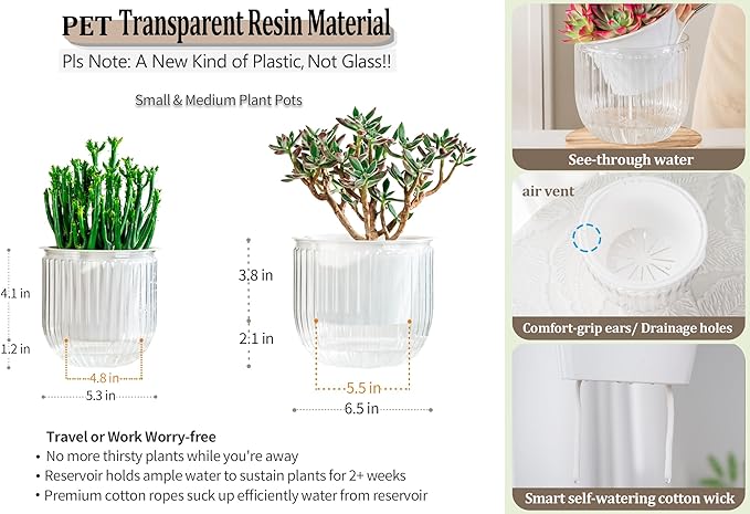 Melphoe Self Watering Pots for Indoor Plants Planter, 6.5/5.3 Inch 2 Pack - Image 6