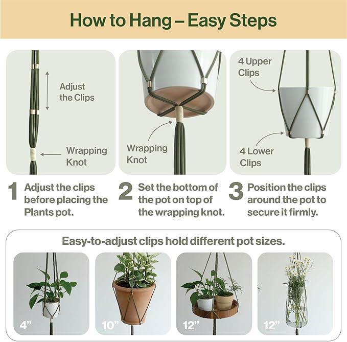 Macrame Plant Hanger Polyester Rope 42 Inch Outdoor Indoor Adjustable Hanging - Image 4