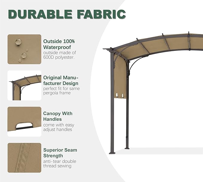 85''x 208'' Universal Doubleton Steel Pergola Replacement Cover - Image 3