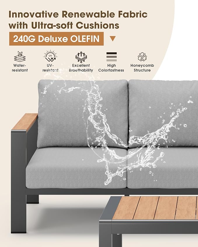 Aluminum Outdoor Patio Furniture Set 8 Seats, Outdoor Sectional Corner Sofa - Image 4